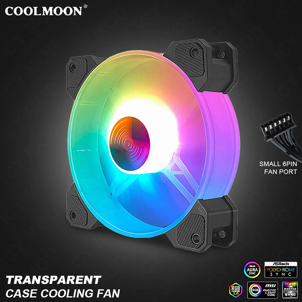 2 Adet COOLMOON Küçük 6PİN 120mm RGB Fan 5V Müzik Ritim A-RGB Şasi Sessiz Fan Kontrol Su Soğutucu için Özel Mod AURA SYNC Görüntü 0
