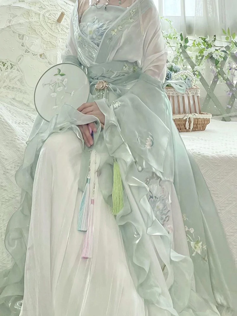 2023 Hanfu Elbise Kadınlar Antik Çin Geleneksel Hanfu Seti Kadın Peri Cosplay Kostüm Kıyafet Yaz Hanfu Işık Yeşil Elbise Görüntü 3