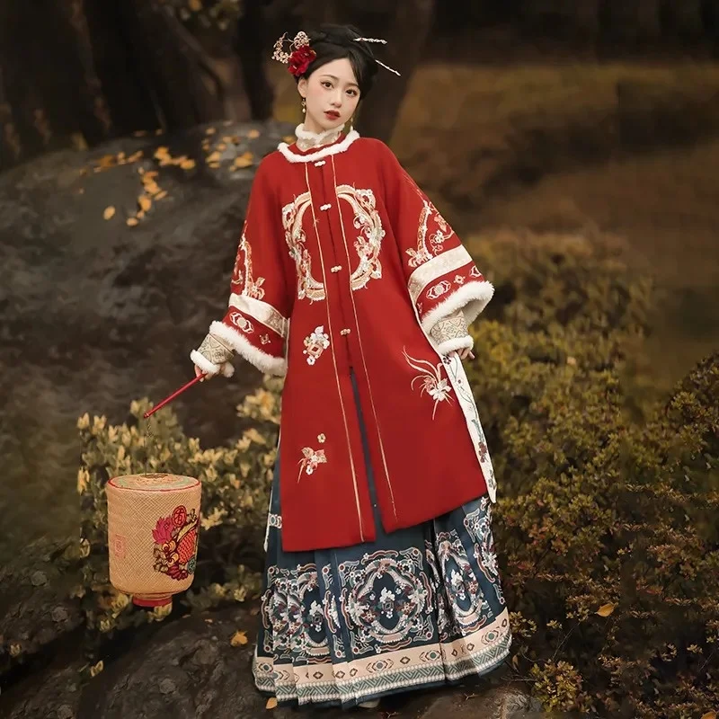 2023 Kış Hanfu Setleri Kadınlar Çin Geleneksel Yeni Yıl Hanfu Kostüm Kırmızı Ma Ana Etek Takım Elbise Kadın Noel Kostüm Görüntü 0