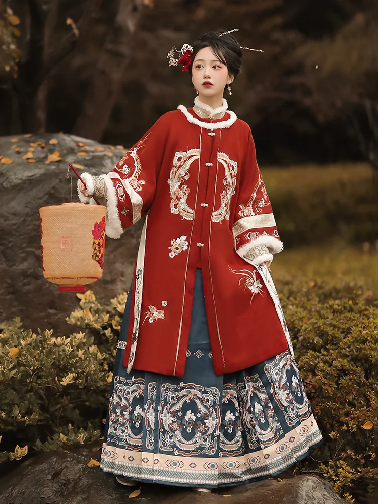 2023 Kış Hanfu Setleri Kadınlar Çin Geleneksel Yeni Yıl Hanfu Kostüm Kırmızı Ma Ana Etek Takım Elbise Kadın Noel Kostüm Görüntü 1