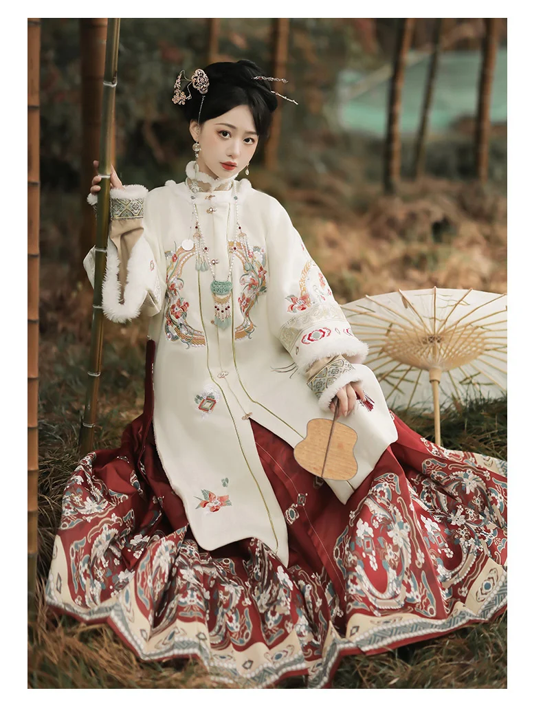2023 Kış Hanfu Setleri Kadınlar Çin Geleneksel Yeni Yıl Hanfu Kostüm Kırmızı Ma Ana Etek Takım Elbise Kadın Noel Kostüm Görüntü 4