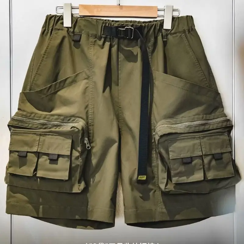 2023 yeni yaz kargo pantolon erkekler trend zeytin yeşili 3d pantolon Amerikan çok cep iş şort streetwear y2k sweatpants Görüntü 4