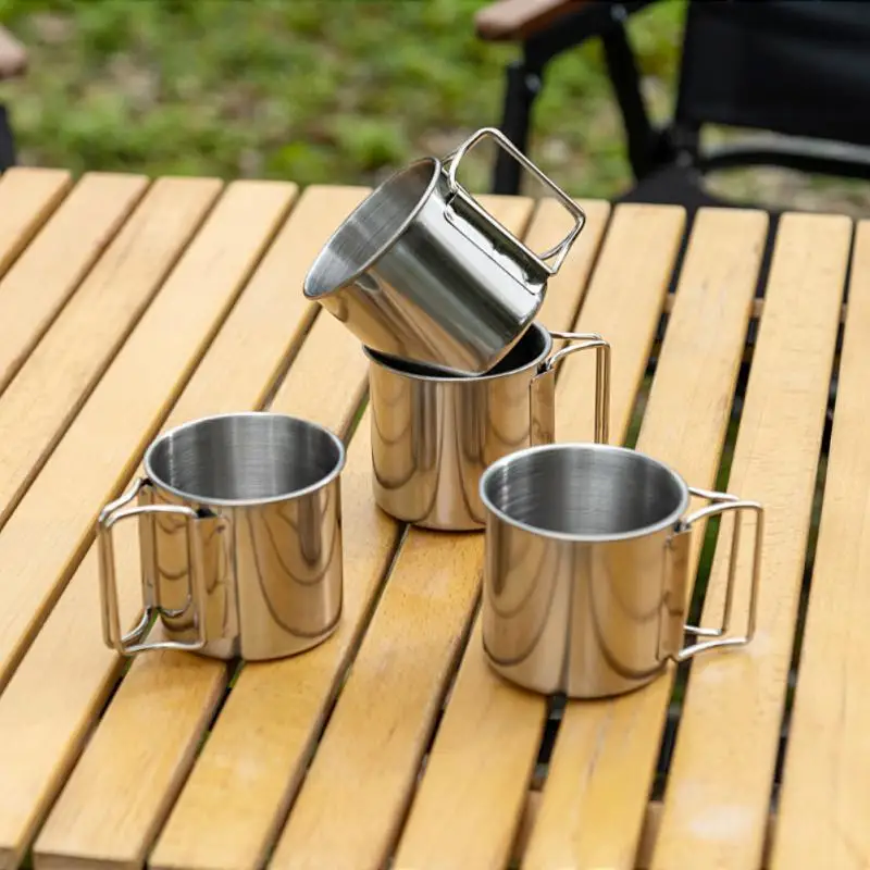 304 Paslanmaz Çelik kahve fincanı Taşınabilir Katlanabilir Kolu Kamp Fincan 800 ml Kamp Demlik Açık Kamp Piknik Seyahat İçin Görüntü 1