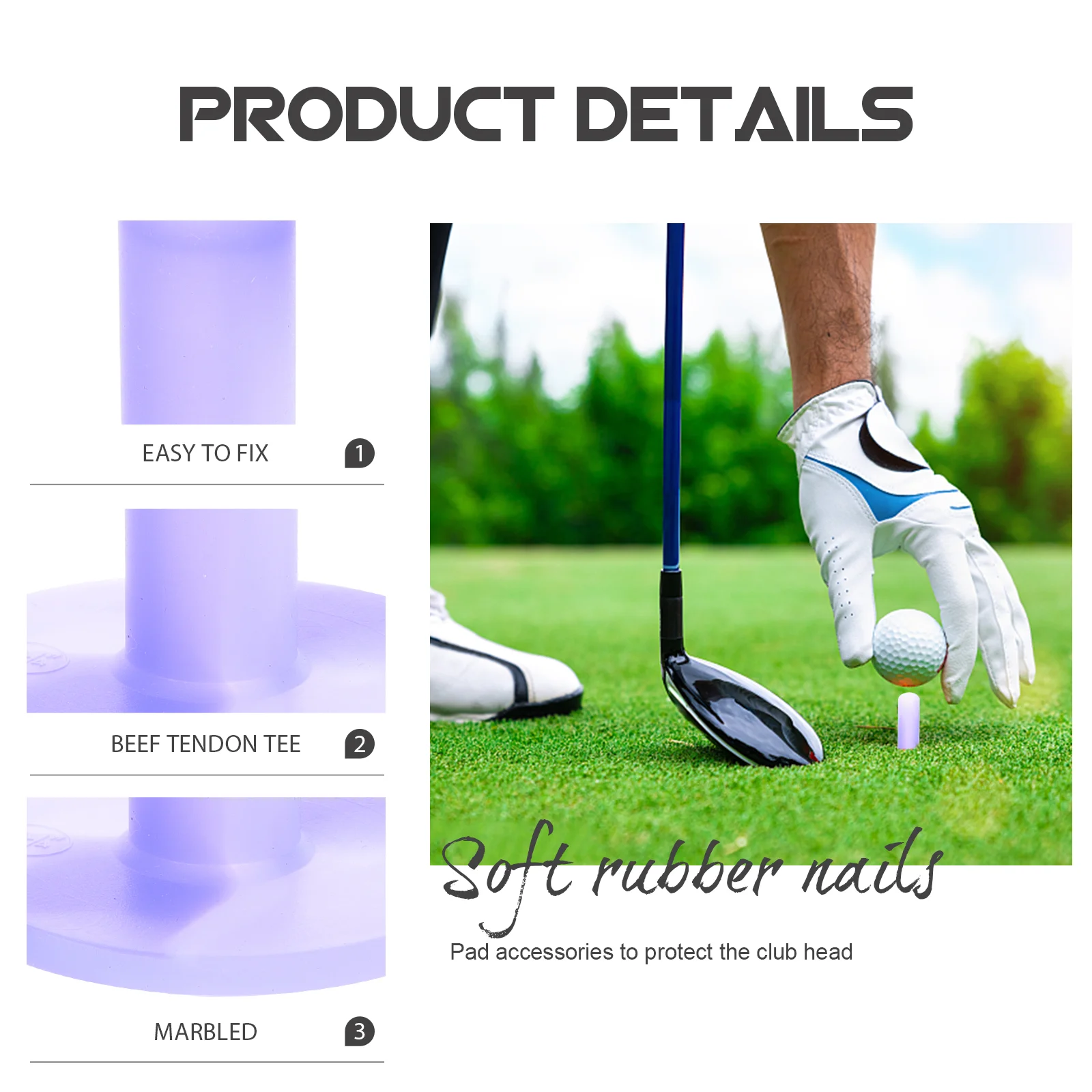5 Adet Golf Topları Tees Golf Uygulama Golf Tees Golf Topu Tutucular Kauçuk Golf Malzemeleri Görüntü 3