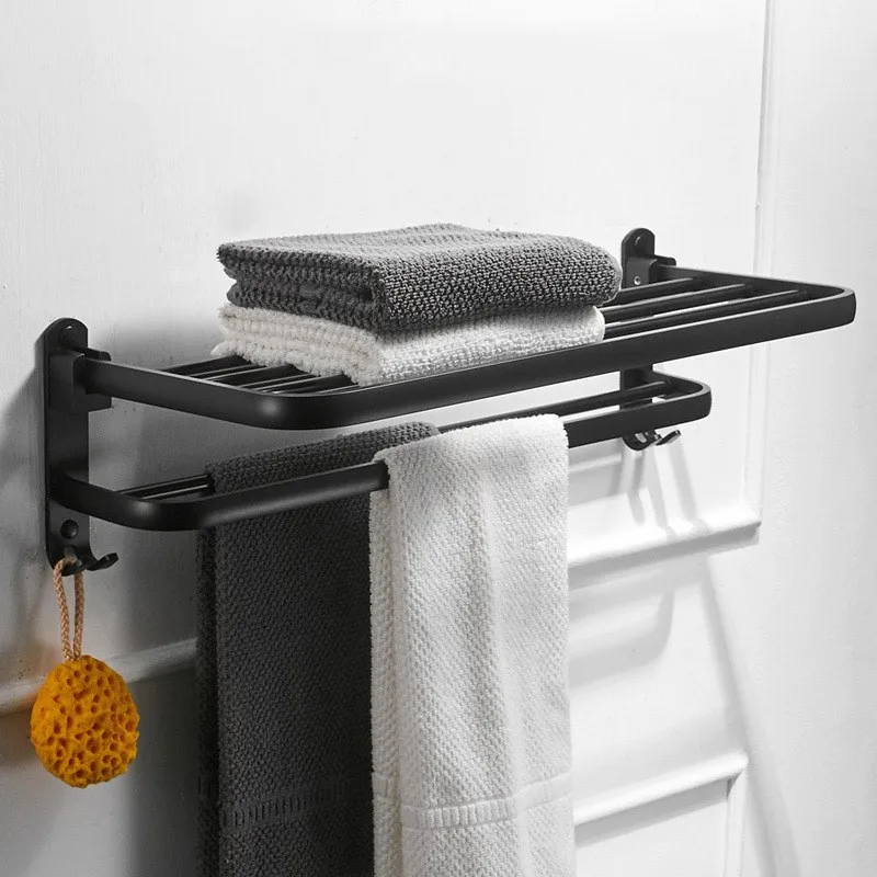 Alüminyum Alaşım Katlanır Banyo Havlu Askısı Siyah Yağ Fırçalanmış Katlanabilir Sabit banyo havlusu Tutucu Banyo Rafları havlu demiri Görüntü 0
