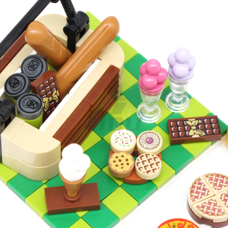 Arkadaşlar Piknik Sepetleri Mat Mini sıvı gıda Yapı Taşları Pizza Meyve Ekmek dondurmalı kurabiye MOC Şehir Parçaları Birleştirin Tuğla Oyuncak Görüntü 2
