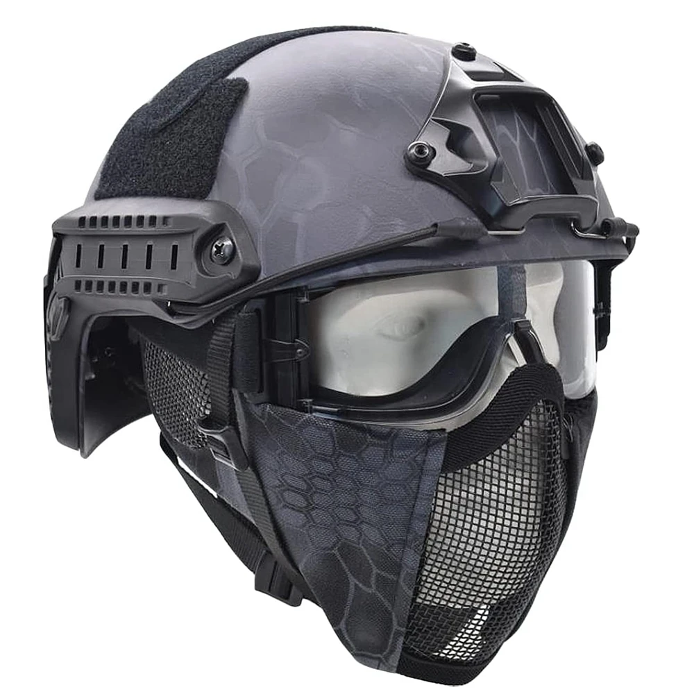 Avcılık Hızlı Taktik Kask ile Birlikte Katlanabilir Yarım Yüz Örgü Maskesi ve Gözlük Paintball CS Oyunu Seti Görüntü 0