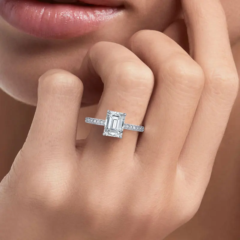 DEZO 3 Karat Zümrüt Kesim D Renk Mozanit Pırlanta Nişan Yüzüğü Kadınlar Için Katı 925 Ayar Gümüş düğün takısı Görüntü 4