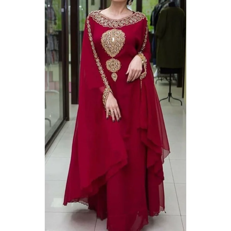 Dubai Kaftan Georgette Farasha Kaftan Abaya Maxi Jalabiya Parti Kıyafeti Görüntü 0