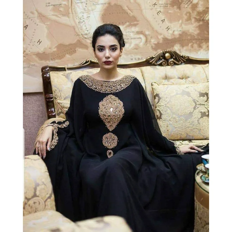 Dubai Kaftan Georgette Farasha Kaftan Abaya Maxi Jalabiya Parti Kıyafeti Görüntü 1