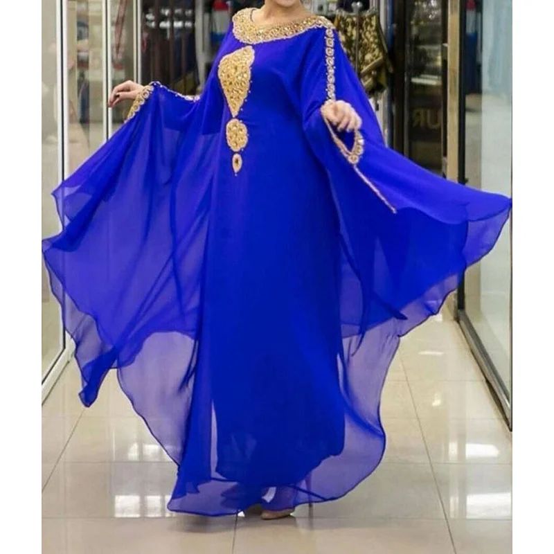 Dubai Kaftan Georgette Farasha Kaftan Abaya Maxi Jalabiya Parti Kıyafeti Görüntü 3