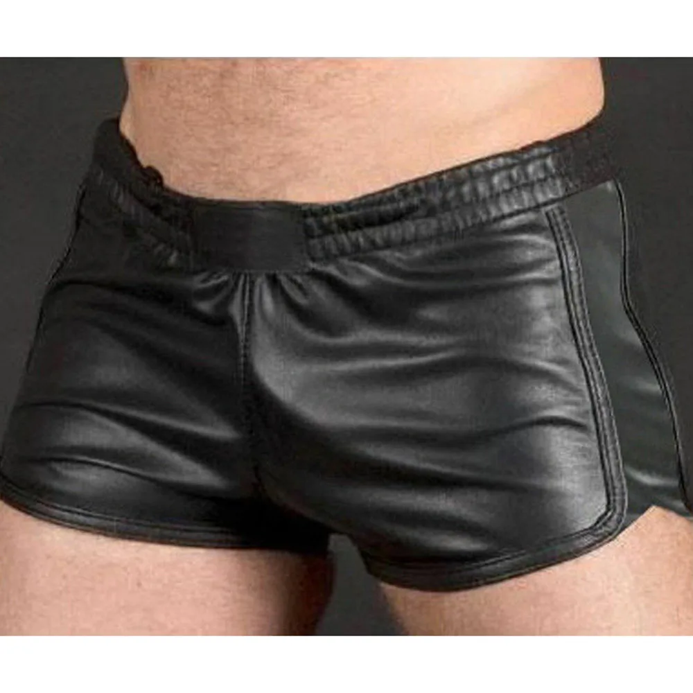 Erkek Şort Punk PU Deri Şort İnce Motosiklet Pantolon Düz Renk Artı Boyutu Şort Rahat Koşu Pantolon Görüntü 3