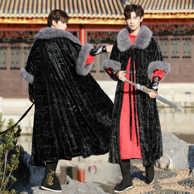 Hanfu Erkekler Çin Antik Nakış Siyah Uzun Ceket Kırmızı Robe elbise Erkek Cosplay Kostüm Yeni Yıl Kostüm Görüntü 2