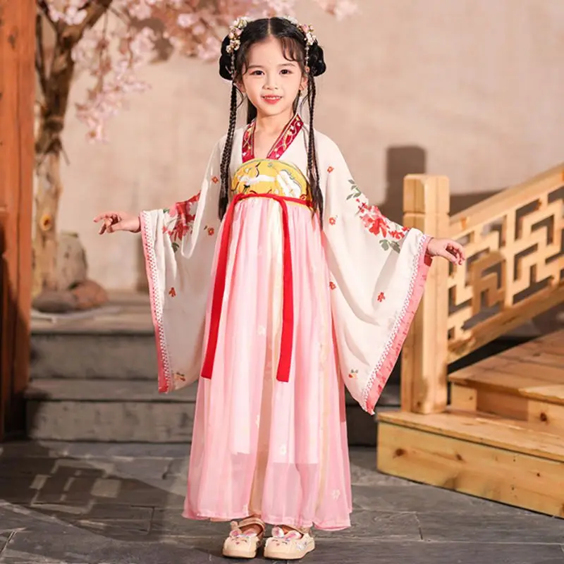 Hanfu kız Bahar Yaz çocuk Çin Tang Kostüm Antik Kostüm Süper Peri Performans Elbise Görüntü 1