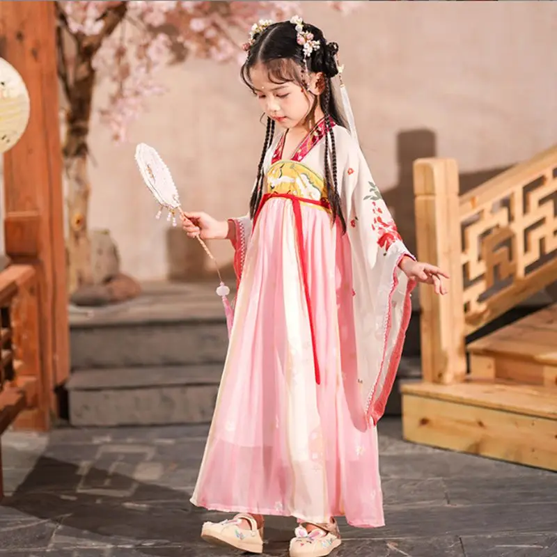 Hanfu kız Bahar Yaz çocuk Çin Tang Kostüm Antik Kostüm Süper Peri Performans Elbise Görüntü 2