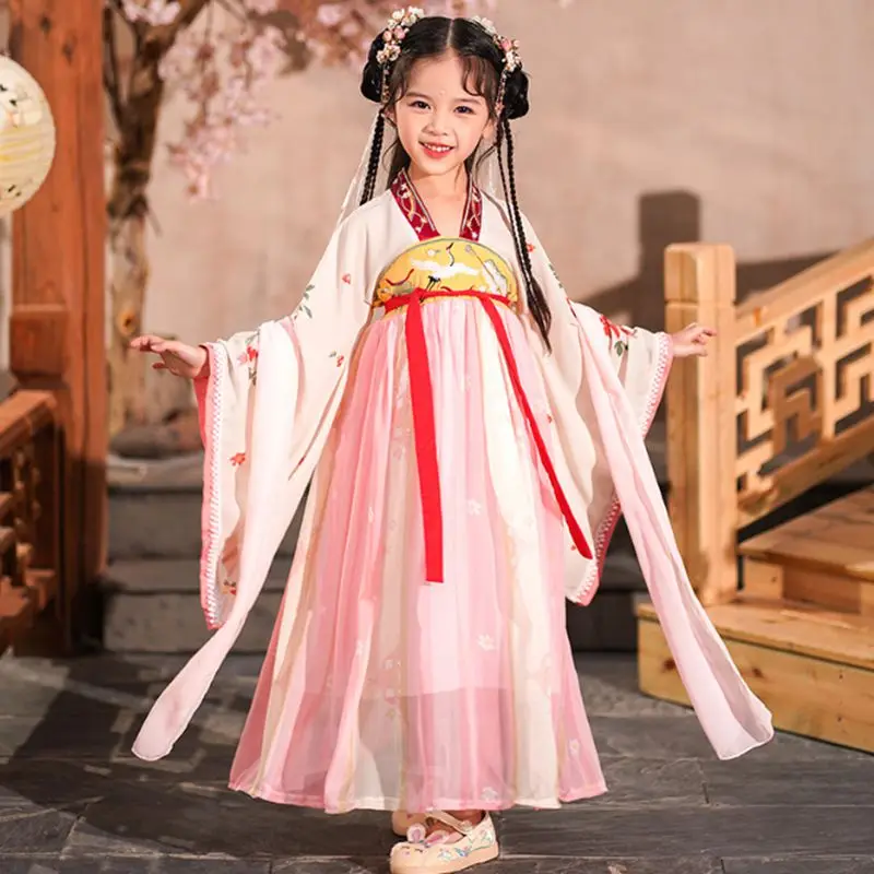Hanfu kız Bahar Yaz çocuk Çin Tang Kostüm Antik Kostüm Süper Peri Performans Elbise Görüntü 3