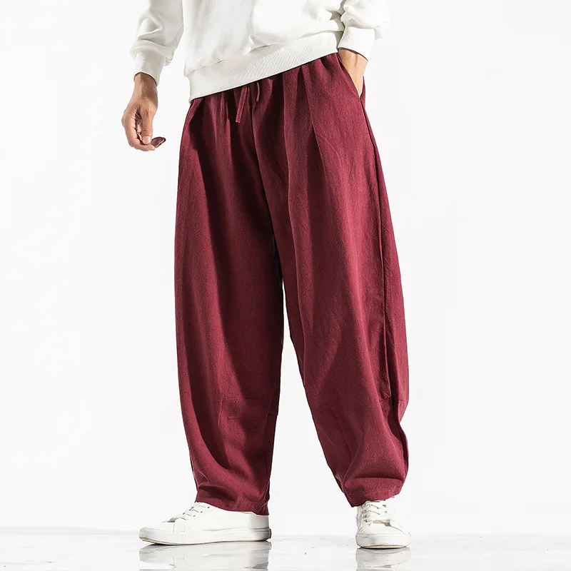 Japon erkek Geniş Bacak Pantolon Çin Tarzı Rahat harem pantolon 2022 Sonbahar Düz Renk Büyük Boy erkek pantolonları Artı Boyutu 5XL Görüntü 1