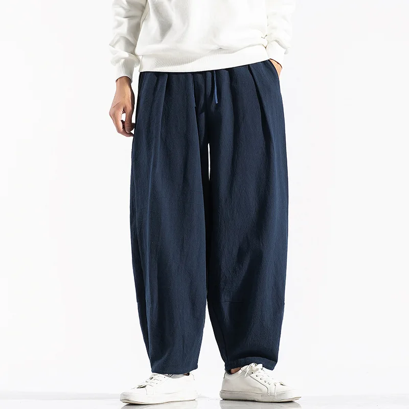 Japon erkek Geniş Bacak Pantolon Çin Tarzı Rahat harem pantolon 2022 Sonbahar Düz Renk Büyük Boy erkek pantolonları Artı Boyutu 5XL Görüntü 3