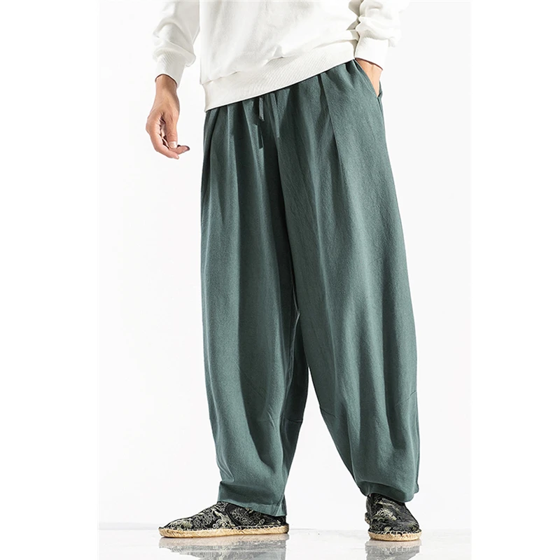 Japon erkek Geniş Bacak Pantolon Çin Tarzı Rahat harem pantolon 2022 Sonbahar Düz Renk Büyük Boy erkek pantolonları Artı Boyutu 5XL Görüntü 5