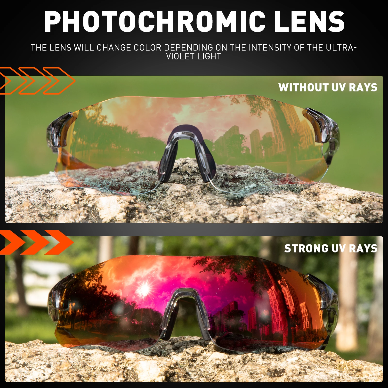 Kapvoe Fotokromik Yürüyüş Gözlük Bisiklet Gözlük Bisiklet Güneş Gözlüğü UV400 Spor Güvenlik Gözlükleri Açık Dağcılık Gözlük Görüntü 3