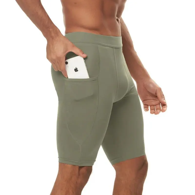 Koşu Koşu Şort Erkekler Spor Spor kısa pantolon Hızlı Kuru Egzersiz alıştırma külodu Adam Nefes Elastik Tayt Cepler İle Görüntü 4