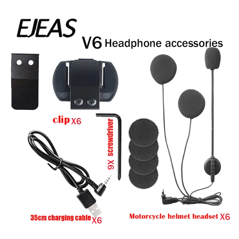 Orijinal EJEAS V6 Pro Bluetooth İnterkom aksesuarları, EJEAS 3.5 mm Mikrofon Hoparlör Kulaklık Ve Kask İnterkom Klip 6 adet Görüntü 0