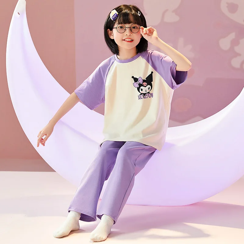 Sanrio Kawaii Anime Kuromi Ev Giysileri Sevimli Karikatür Girly Kalp Cinnamoroll Rahat Pijama Seti Oyuncaklar Kızlar için Görüntü 0
