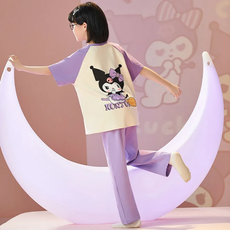 Sanrio Kawaii Anime Kuromi Ev Giysileri Sevimli Karikatür Girly Kalp Cinnamoroll Rahat Pijama Seti Oyuncaklar Kızlar için Görüntü 5