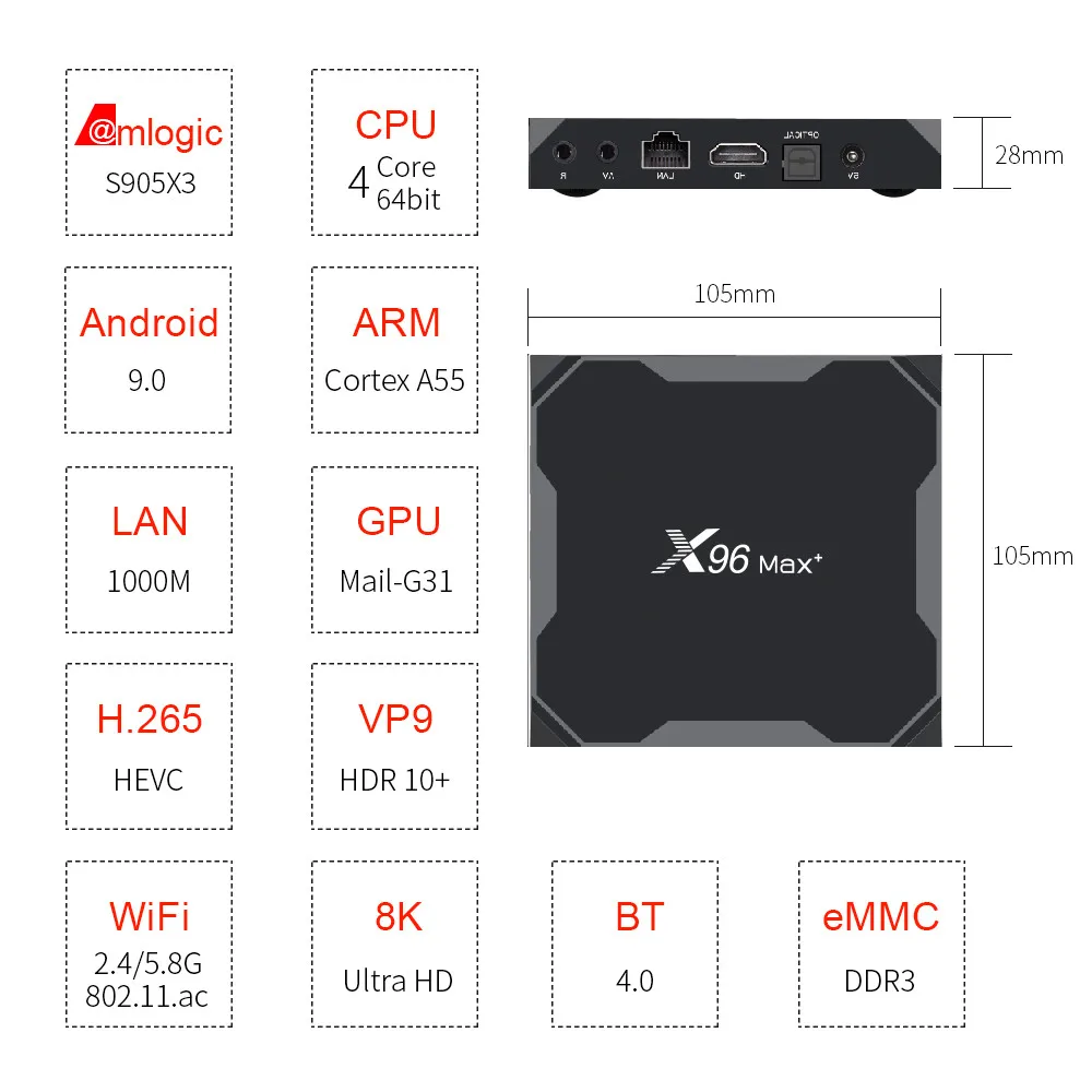 Timethinker X96 MAX Artı akıllı TV kutusu 4GB 64GB 32GB Android 9.0 Amlogic S905X3 Dört Çekirdekli Wifi 4K TV kutu seti Top Box 2GB 16GB Görüntü 1