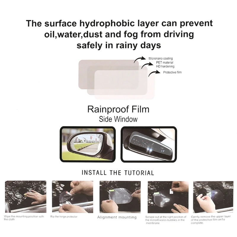 Yan pencere ayna Film su yağmur geçirmez etiket buğu önleyici koruyucu Film kalkan Görüntü 4