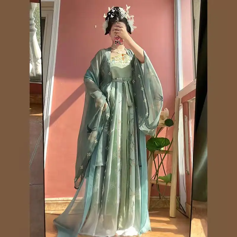 Yourqıpao Hanfu Elbise Antik Çin Geleneksel Nakış Kadın Peri Cosplay Kostüm yaz elbisesi Yeşil Hanfu Kadınlar İçin Görüntü 1