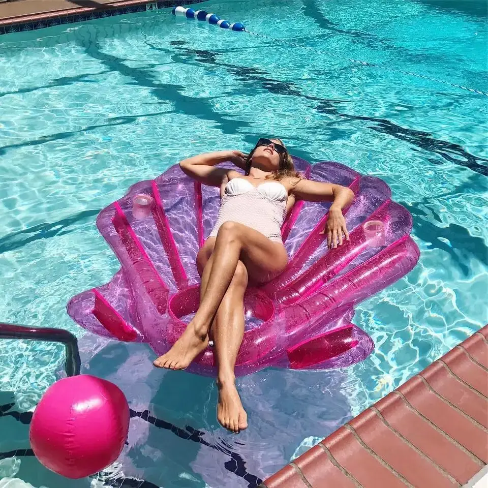 Şişme yüzme simidi Kabuk Şamandıra Satır Açık Kırmızı Tarak Topu Sörf Yatağı Şişme Sandalye Su Eğlence Havuzu Aksesuarları Görüntü 1