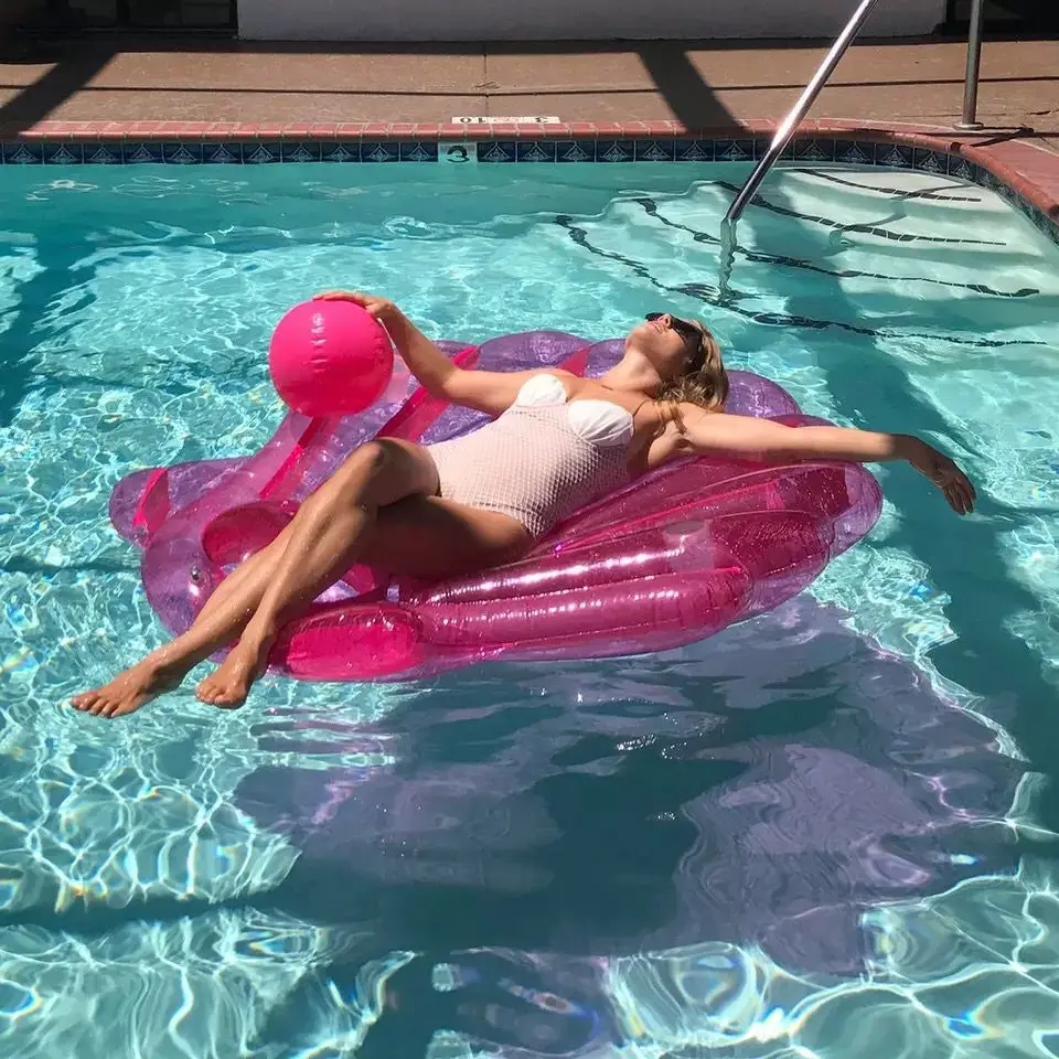 Şişme yüzme simidi Kabuk Şamandıra Satır Açık Kırmızı Tarak Topu Sörf Yatağı Şişme Sandalye Su Eğlence Havuzu Aksesuarları Görüntü 2